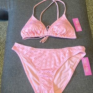 NINETY-NINE DEGREES JUNIORS EYELET BIKINI: PINK: NEW WITH TAGS: SIZE L (11/13)